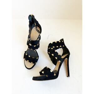 Giuseppe Zanotti Black Suede Cross Ankle Strap Sandals Gold 38.5